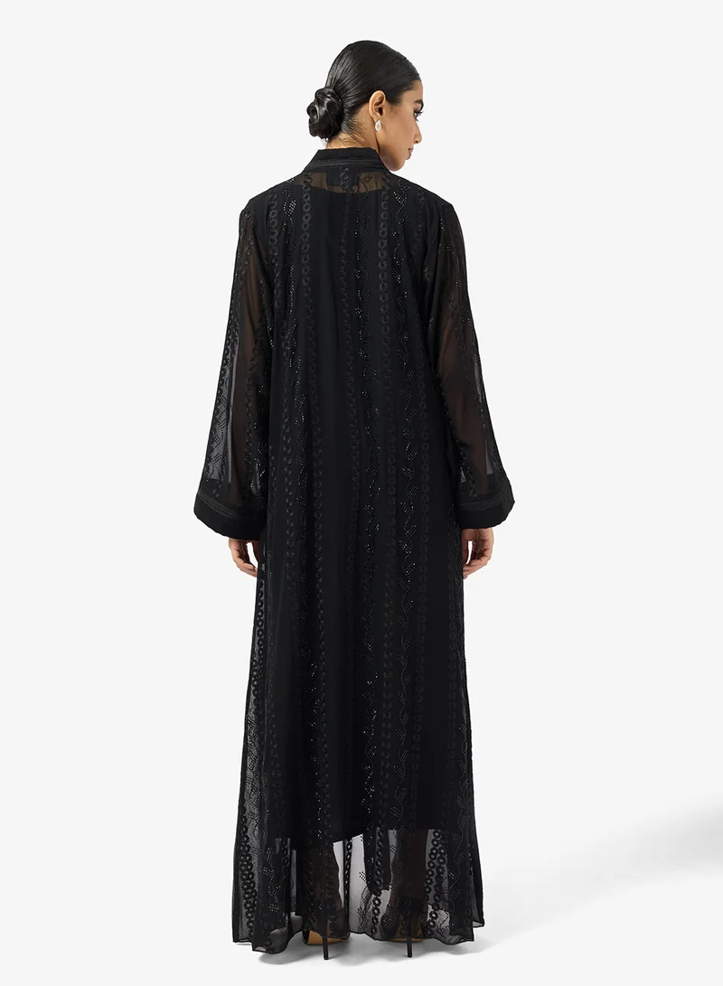 hayas closet Embellished And Embroidered Open Front V Neck Abaya